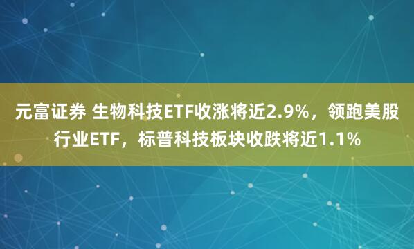元富证券 生物科技ETF收涨将近2.9%，领跑美股行业ETF，标普科技板块收跌将近1.1%